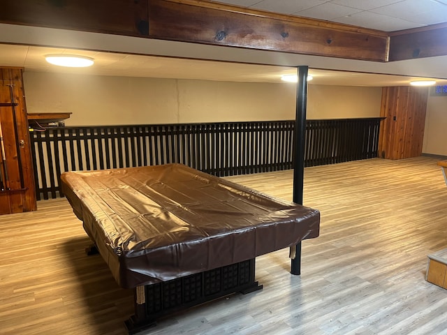 game room featuring light hardwood / wood-style floors and billiards