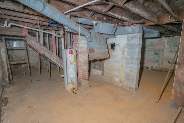 basement featuring gas water heater