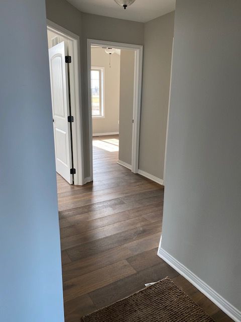 hallway featuring dark wood-type flooring