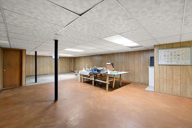 basement with wood walls