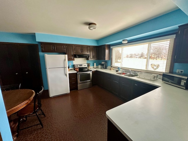 kitchen with sink, dark brown cabinets, and appliances with stainless steel finishes