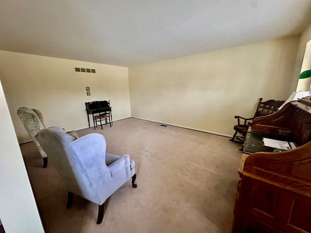 sitting room with carpet floors