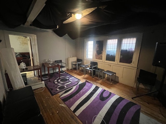 interior space with radiator and wood finished floors