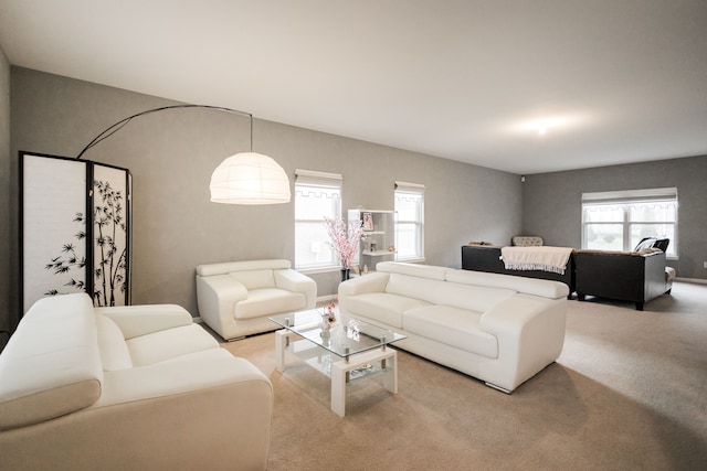 living room with carpet floors and a healthy amount of sunlight