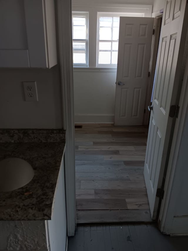 bathroom featuring sink and wood-type flooring