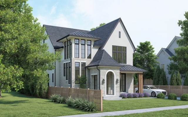 view of front of house featuring a front yard and covered porch