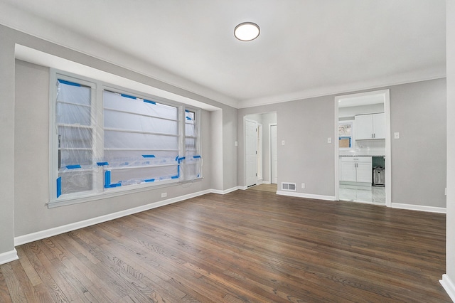 unfurnished living room with dark hardwood / wood-style floors