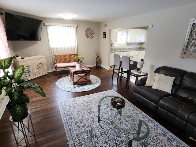 living room featuring dark hardwood / wood-style floors