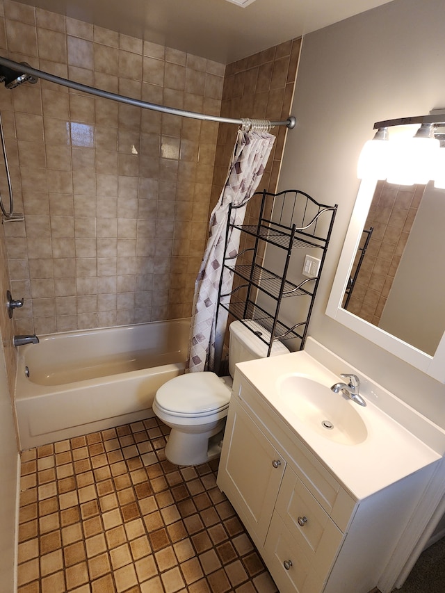 full bathroom featuring tile patterned flooring, vanity, shower / tub combo, and toilet