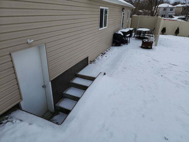 view of snow covered exterior