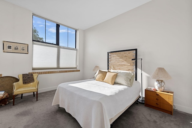 bedroom featuring dark carpet