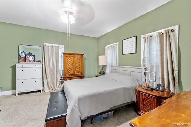 bedroom featuring carpet flooring and ceiling fan