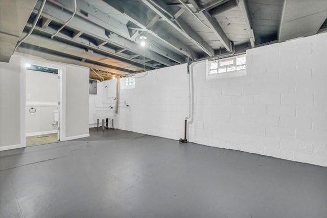 basement featuring sink and electric panel