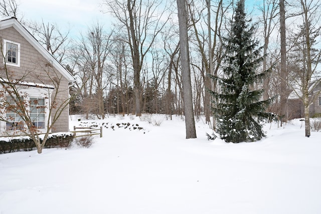 view of yard covered in snow