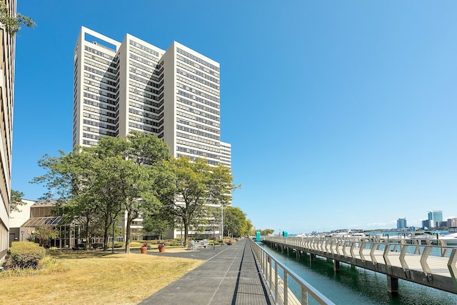 view of property with a water view