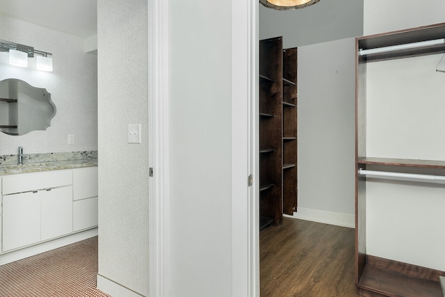 bathroom featuring vanity and wood-type flooring