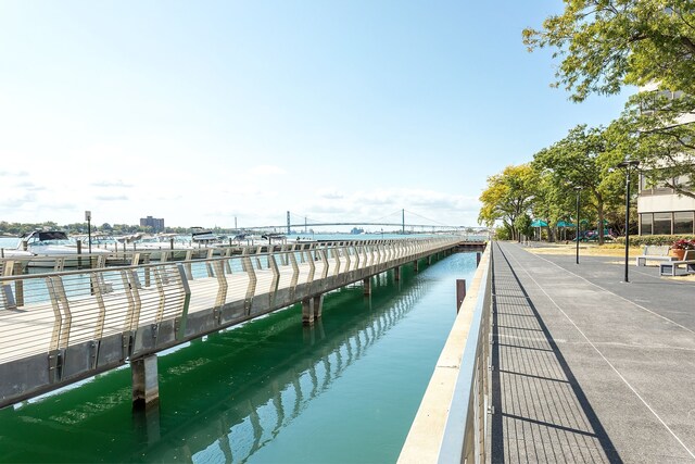 view of dock with a water view