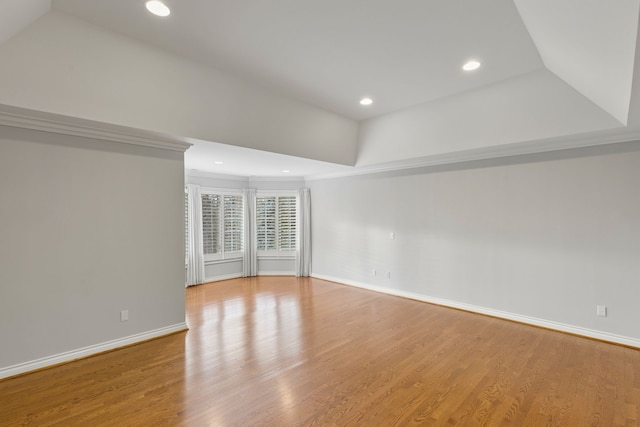 unfurnished room featuring light wood-type flooring and a raised ceiling