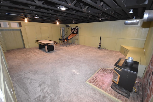 basement featuring carpet and pool table