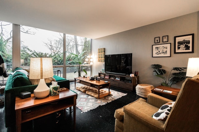 living room with plenty of natural light and floor to ceiling windows