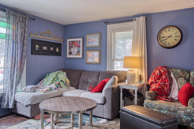 living room with wood-type flooring