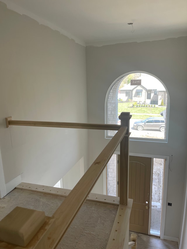 foyer entrance featuring ornamental molding