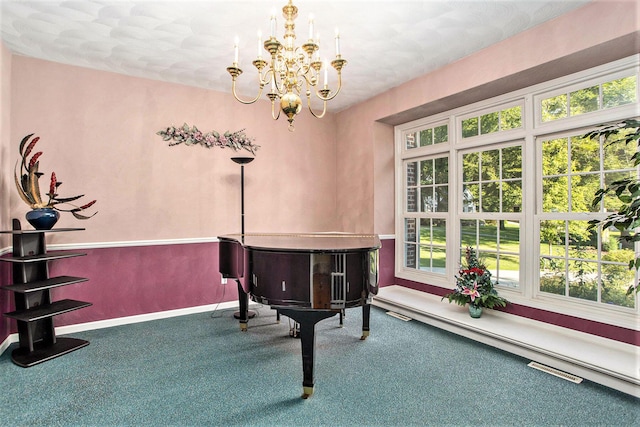 miscellaneous room with carpet floors and a notable chandelier