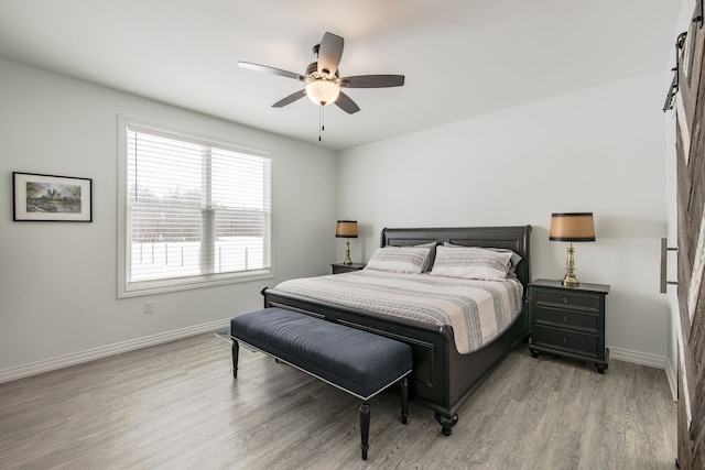 bedroom featuring ceiling fan and light hardwood / wood-style floors