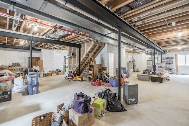 basement featuring water heater