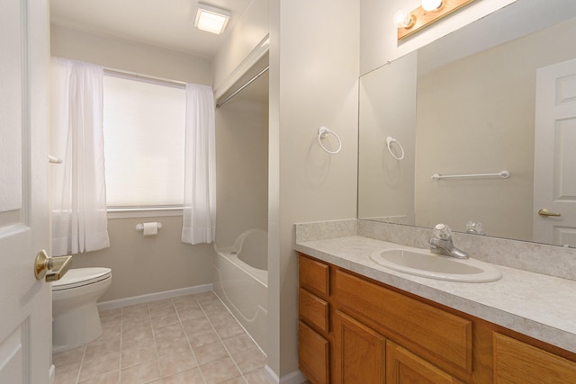 bathroom with tile patterned flooring, vanity, and toilet