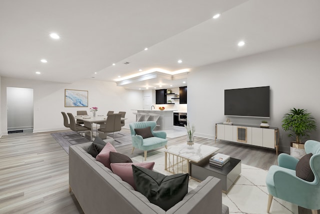 living room featuring light wood-type flooring