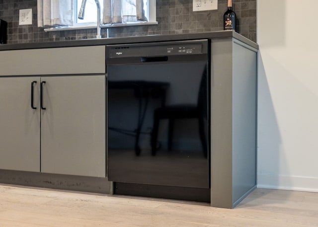 kitchen featuring dishwasher, light wood-type flooring, and tasteful backsplash