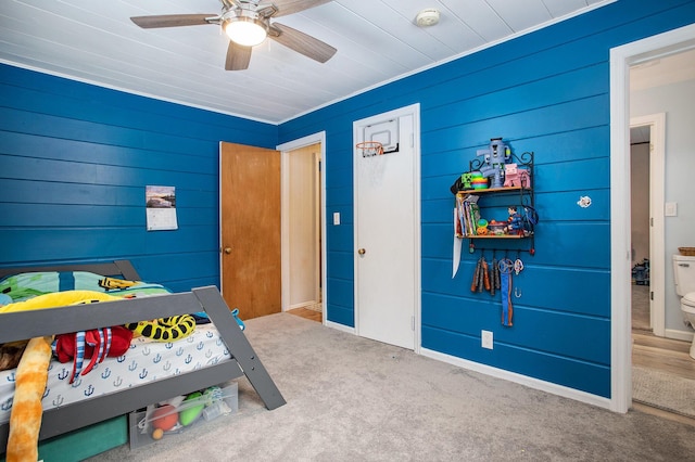 bedroom featuring carpet flooring and ceiling fan