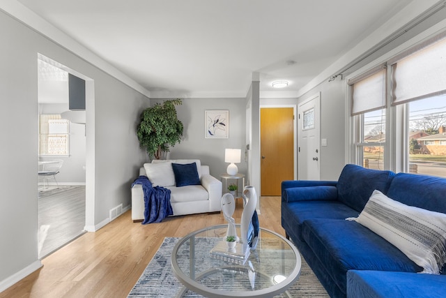 living room with light hardwood / wood-style flooring