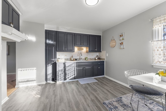 kitchen with decorative backsplash, sink, and hardwood / wood-style floors