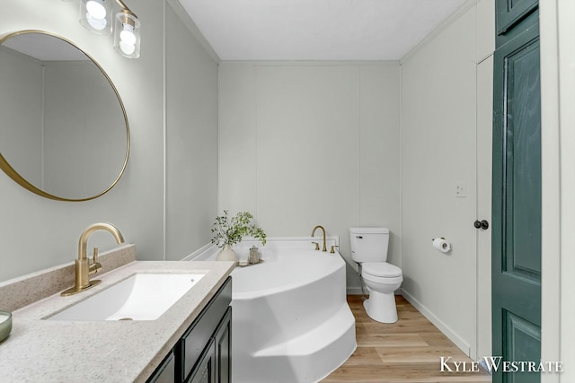 bathroom with vanity, hardwood / wood-style flooring, and toilet