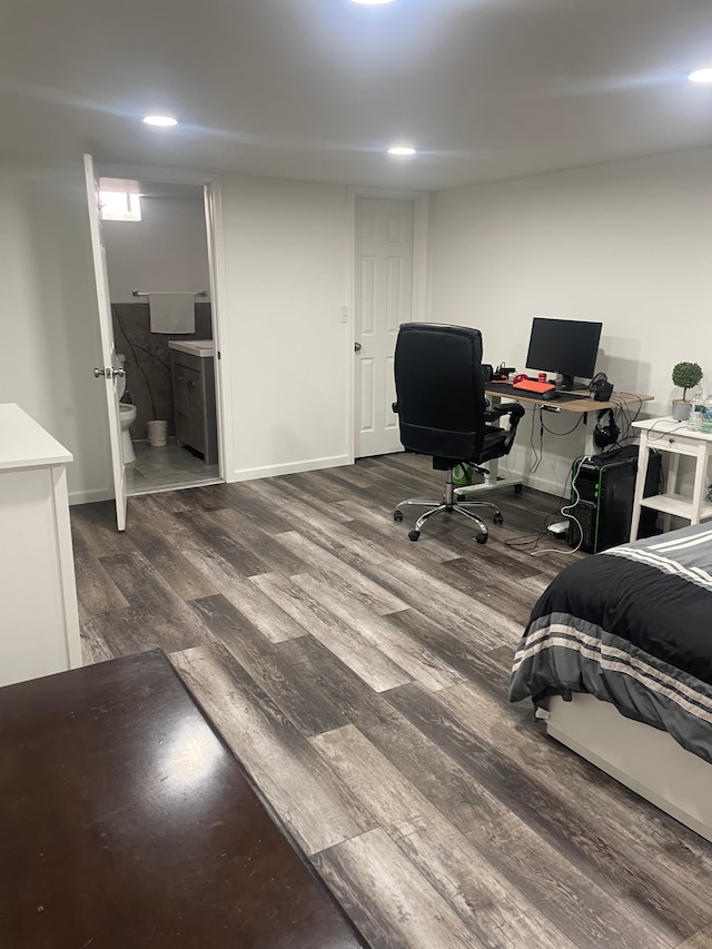 office area with dark hardwood / wood-style flooring