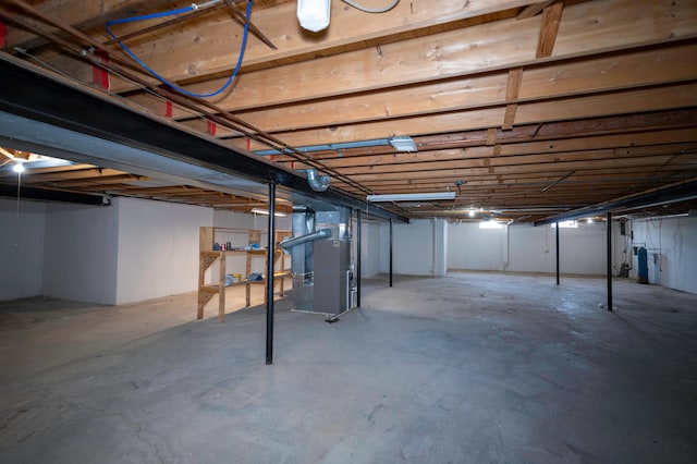 basement with heating unit