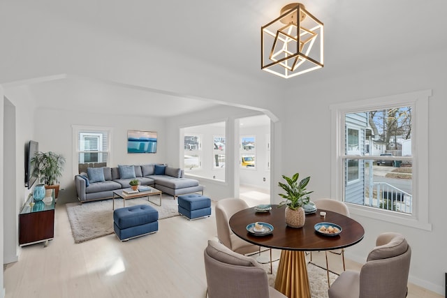 dining space featuring light hardwood / wood-style flooring