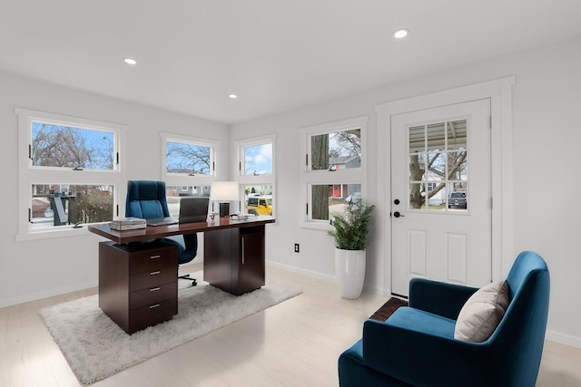 office area featuring light hardwood / wood-style floors