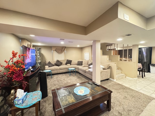 view of tiled living room