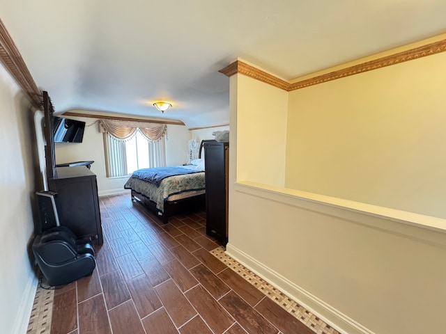 bedroom with crown molding