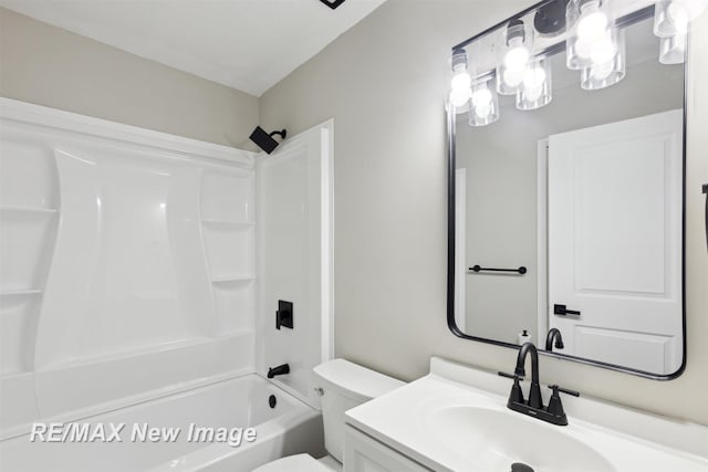 full bathroom featuring vanity, toilet, and shower / washtub combination