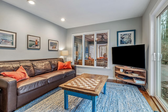 living room with hardwood / wood-style floors