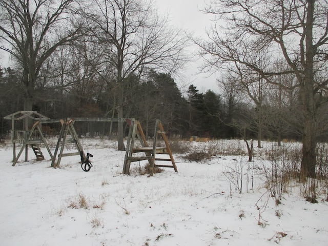 view of yard covered in snow