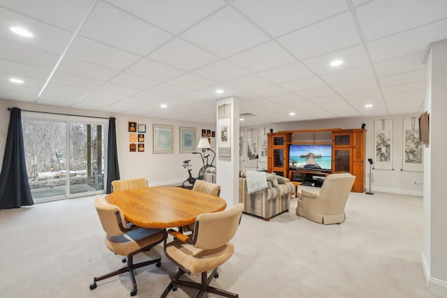 dining space with light carpet