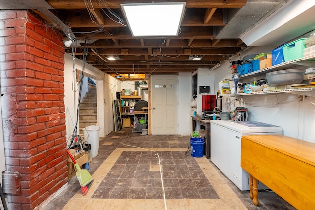 basement with refrigerator