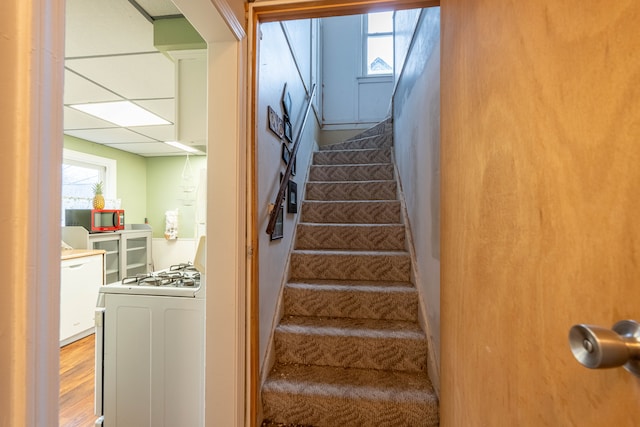 staircase featuring hardwood / wood-style floors