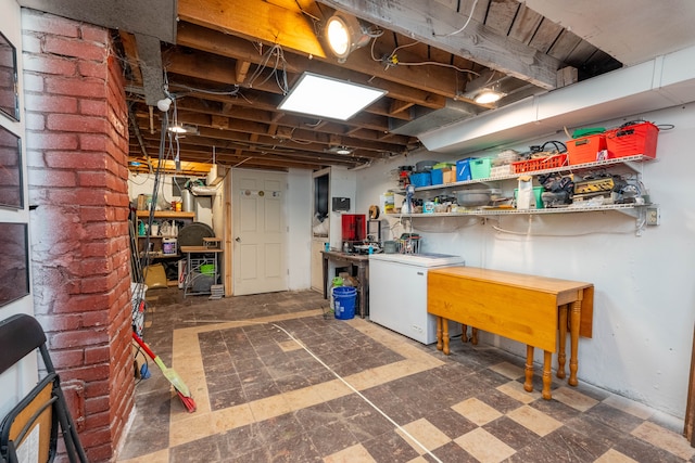 basement featuring fridge