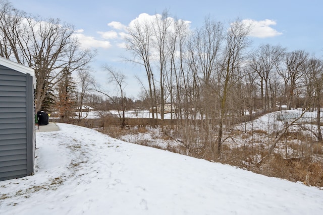 view of yard layered in snow